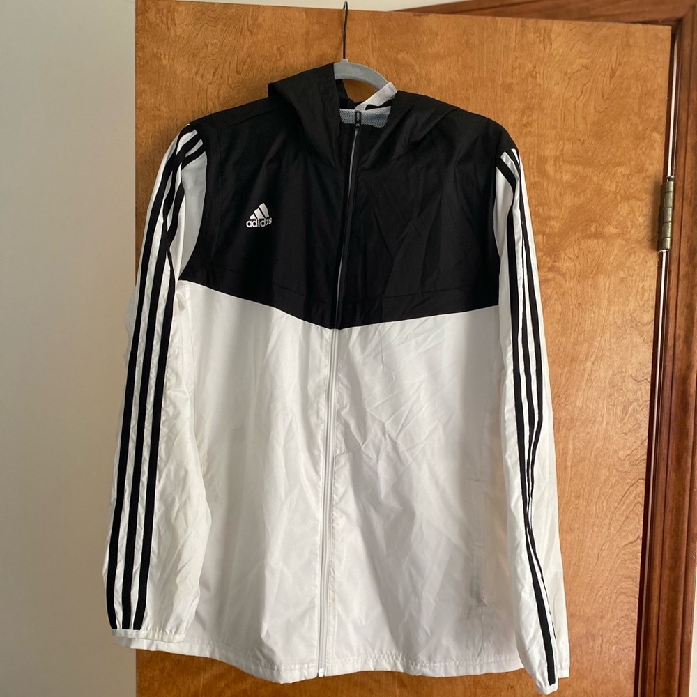 White and black Adudas windbreaker jacket
